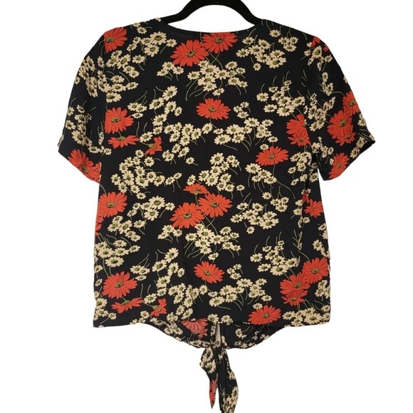Madewell Navy Blue Tie Front Floral Top in Hillside Daisies Size XXS - Picture 2 of 5